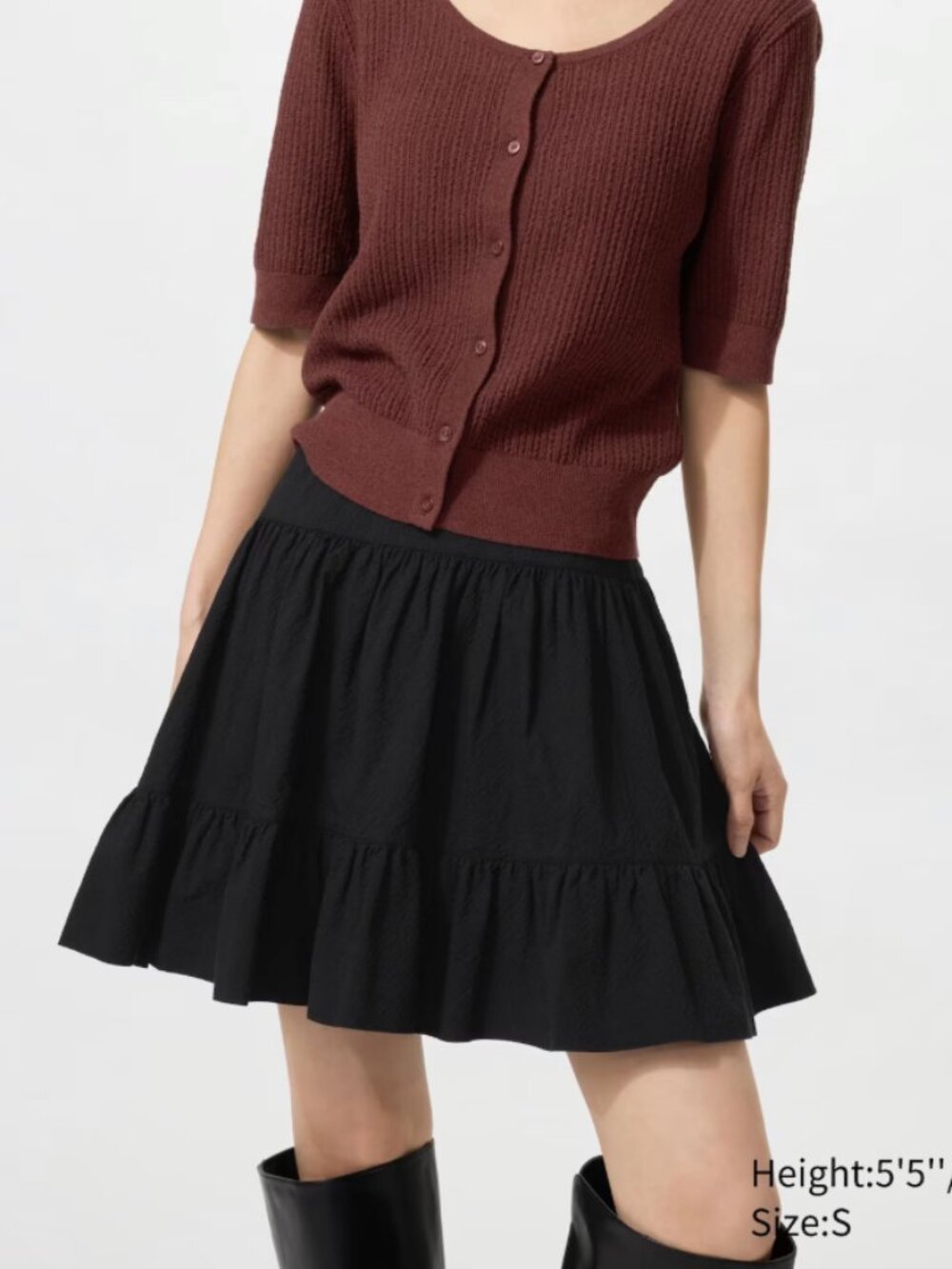 Uniqlo Black Seersucker Volume Mini Skirt